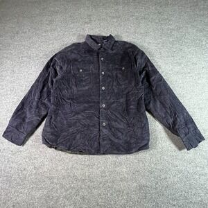 Chaps Corduroy Shirt Jacket Men's XL Navy Blue Plaid Lined Button Front Outdoor